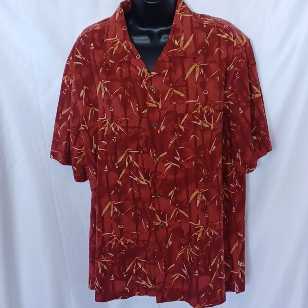 Solitude Mens Short Sleeve Button Down Silk Shirt Size M Burnt Orange cream